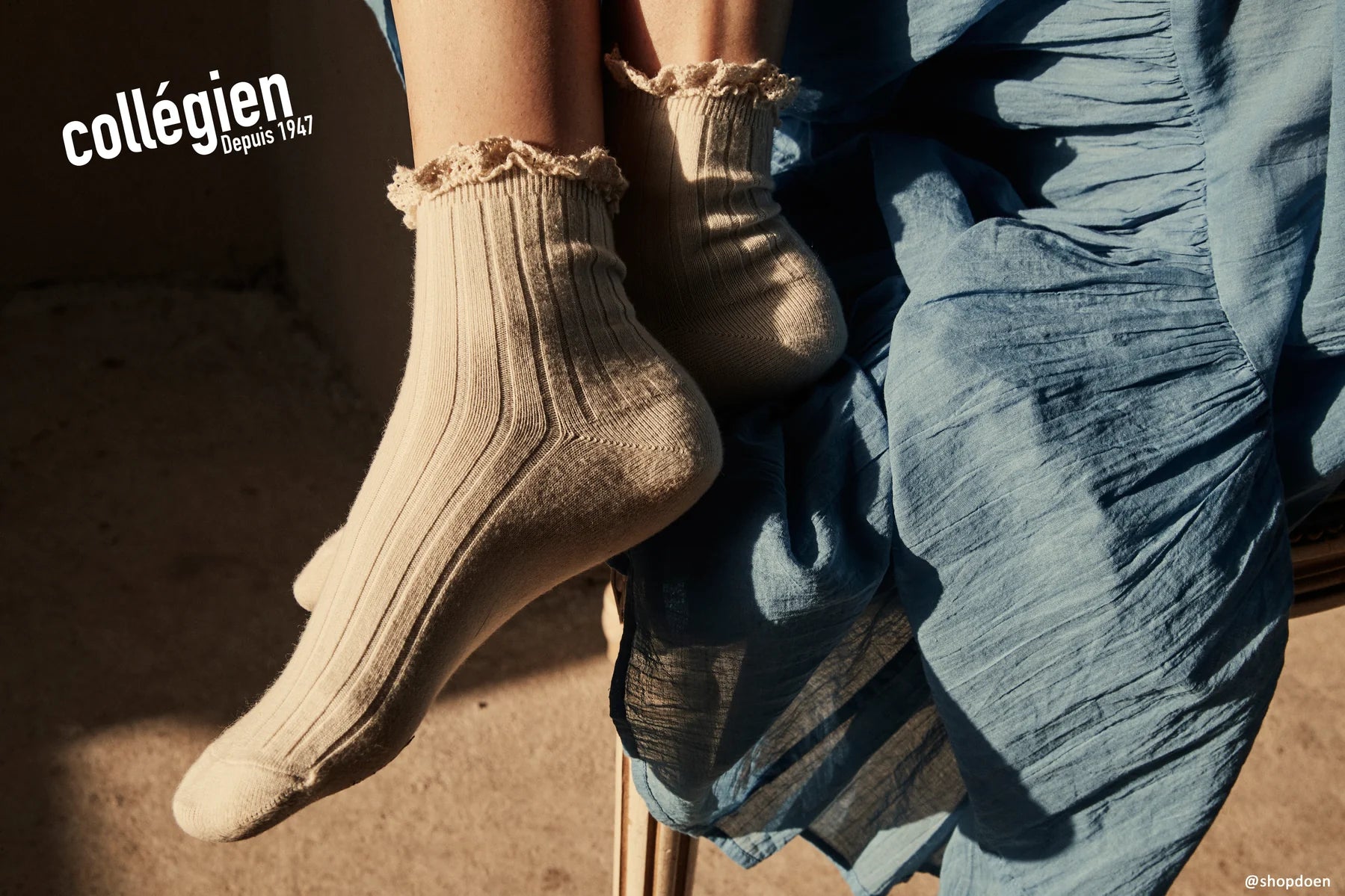 Collegien Lace Trim Ankle Socks - sable