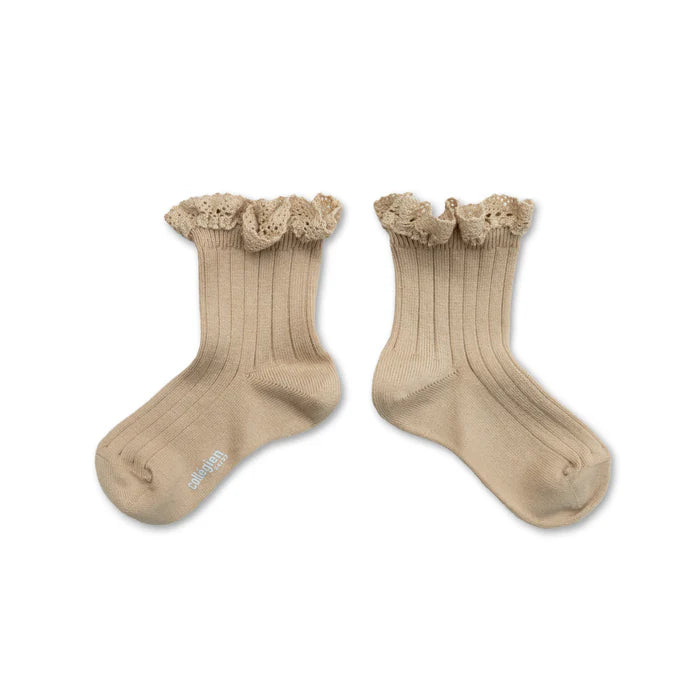 Collegien Lace Trim Ankle Socks - sable