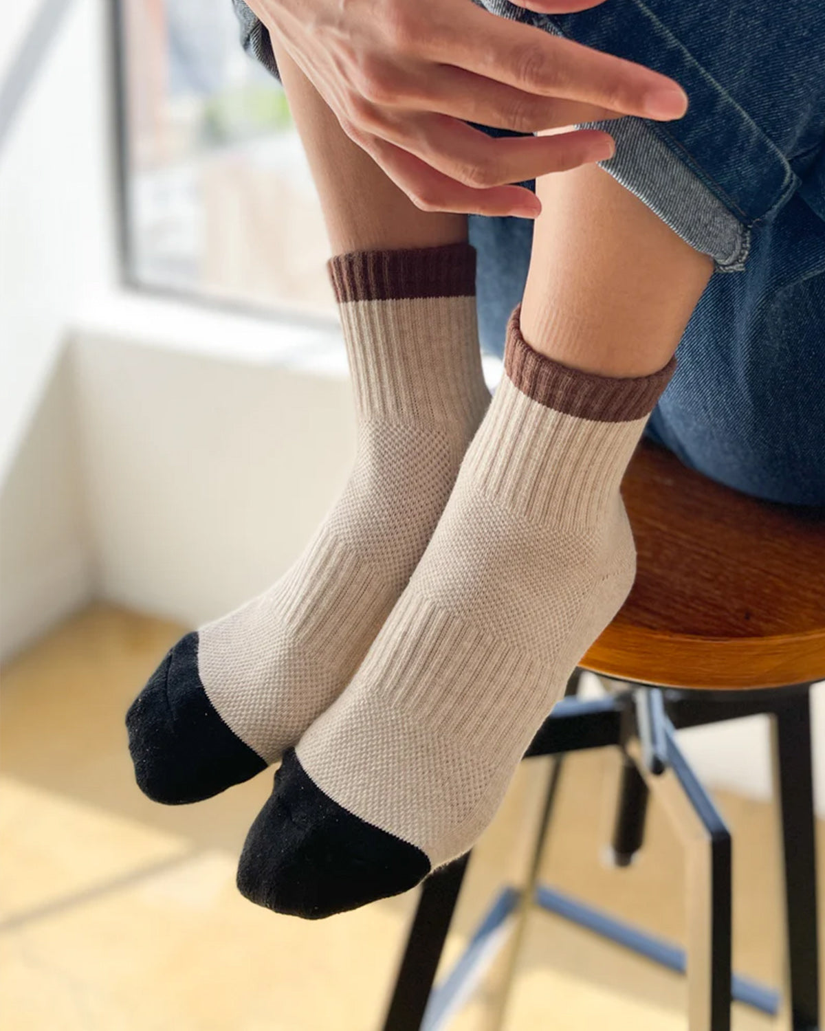 Color Block Girlfriend Socks - Black Coffee