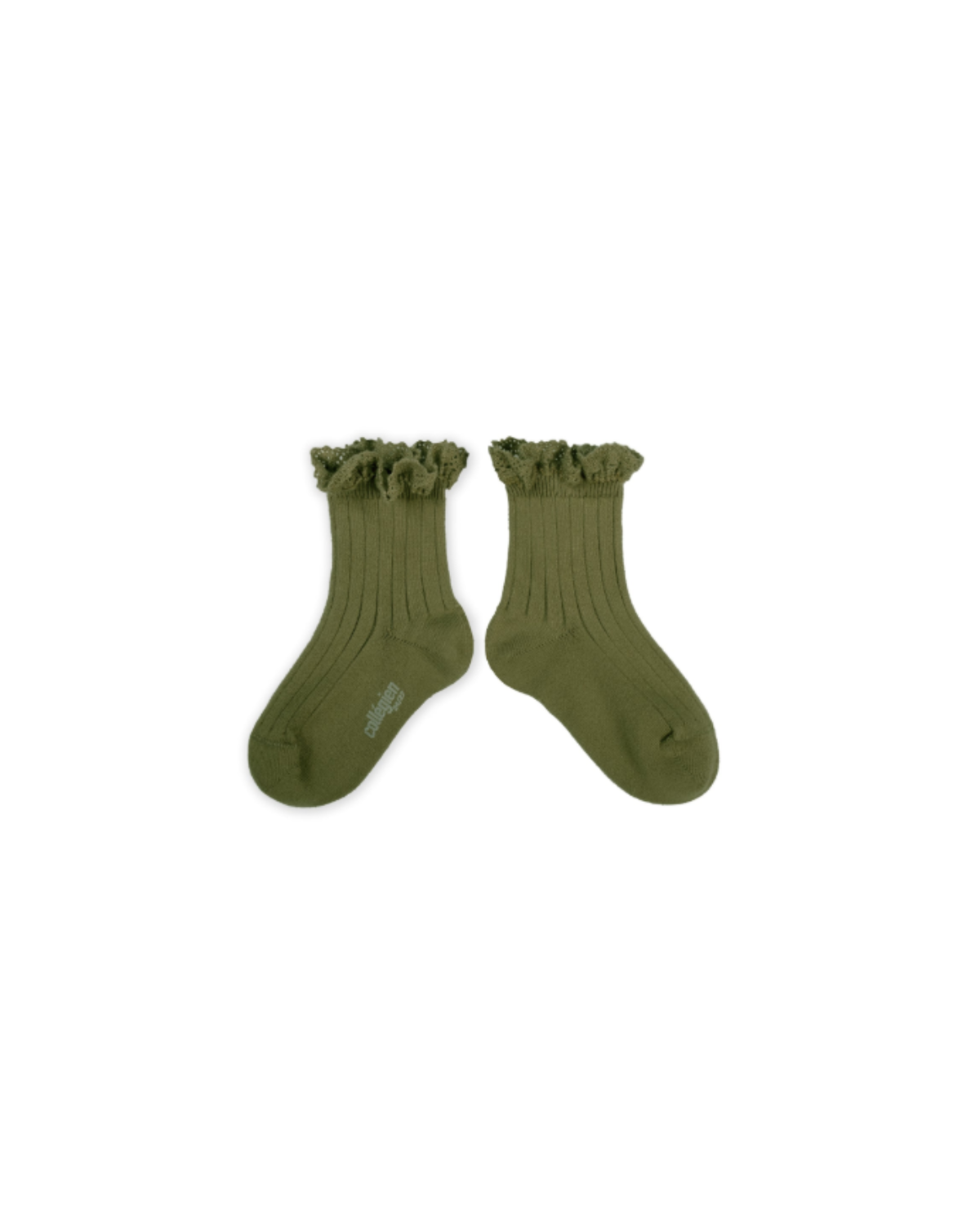 Collegien Lace Trim Ankle Socks - olive
