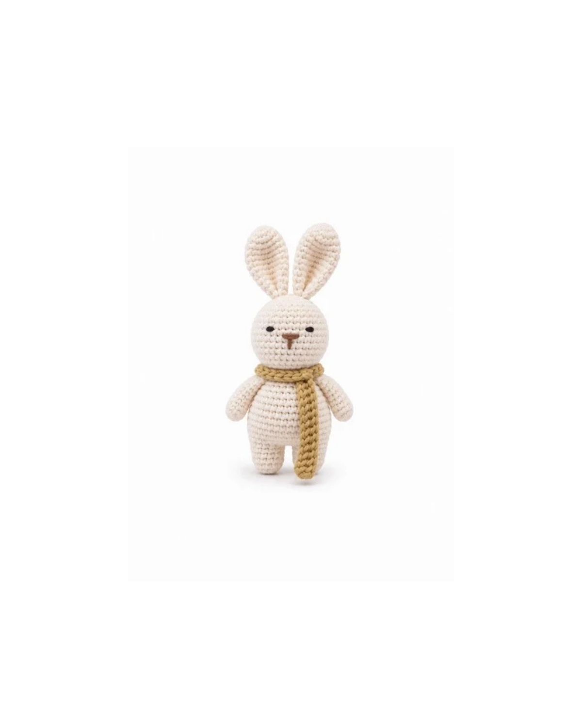 Handmade Organic Cotton Bunny Rattle - mustard
