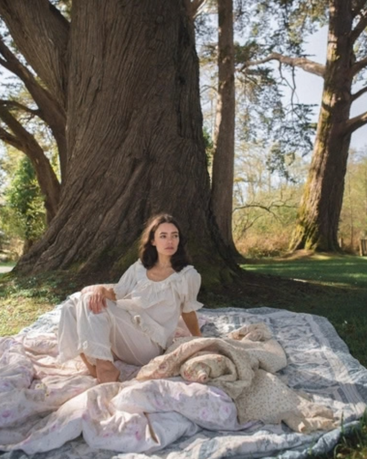The Emmé Pajama Set in Antique White-Ruffle Trim Pj Set