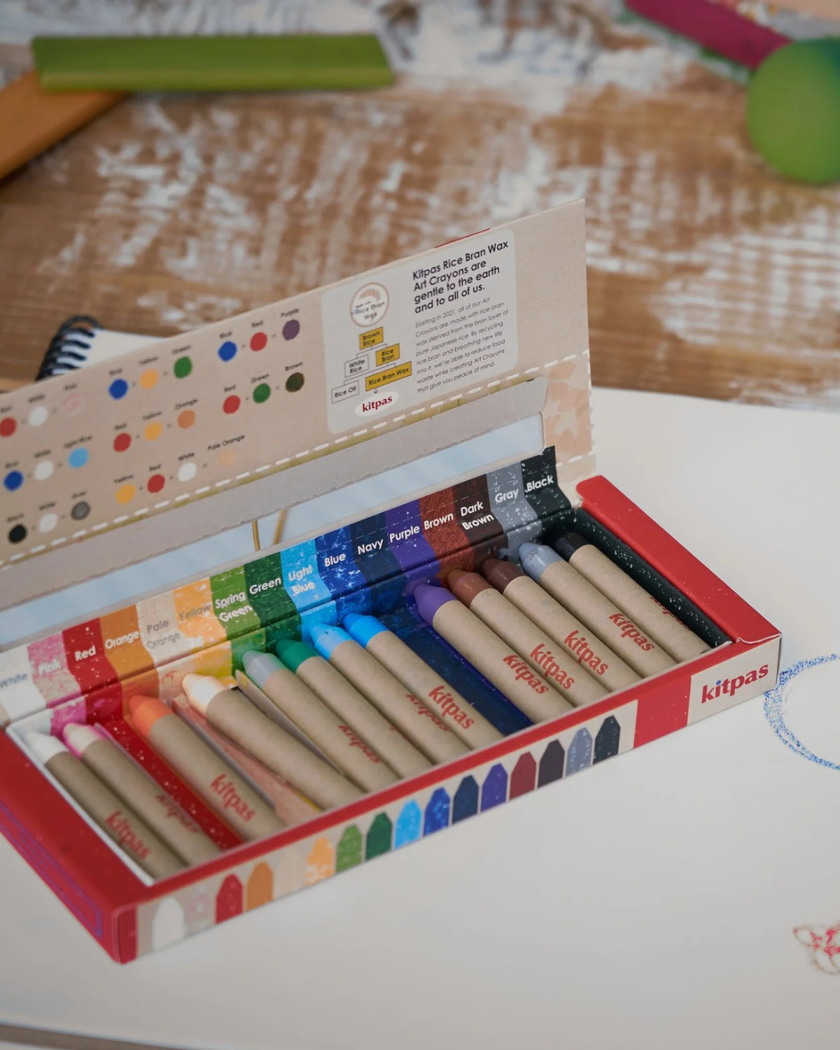 Kitpas Rice Bran Wax Art Crayons 16 Colors