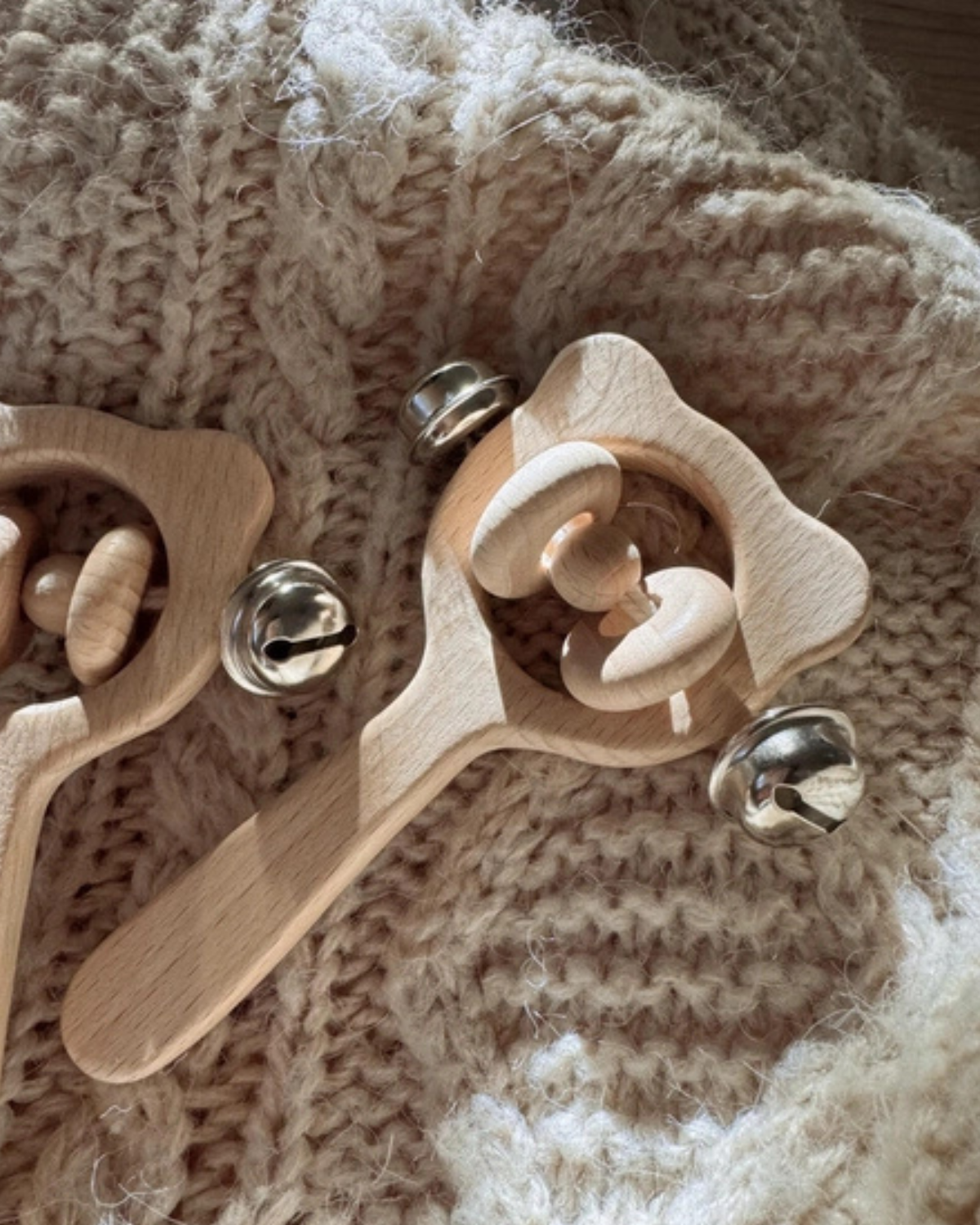 Handmade Wooden Bear Hand Bell For Baby & Toddler