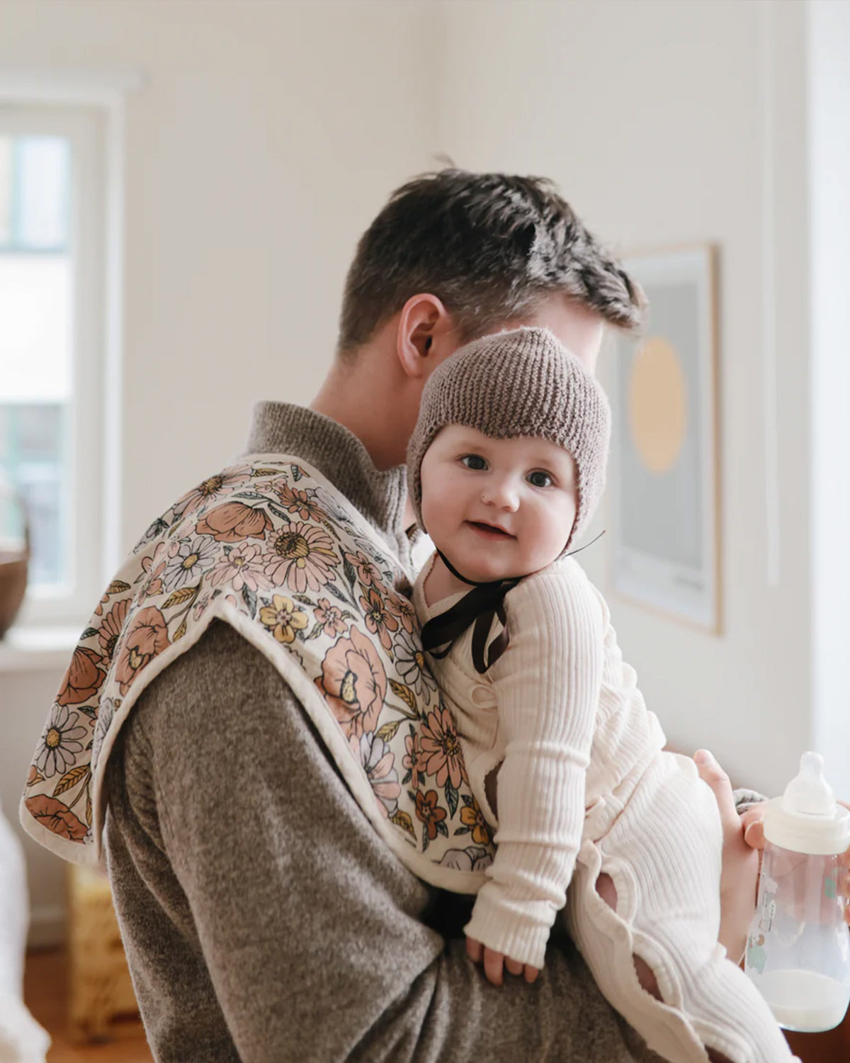 Organic Cotton Muslin Burp Cloth 2-Pack - Retro Flowers/Fog