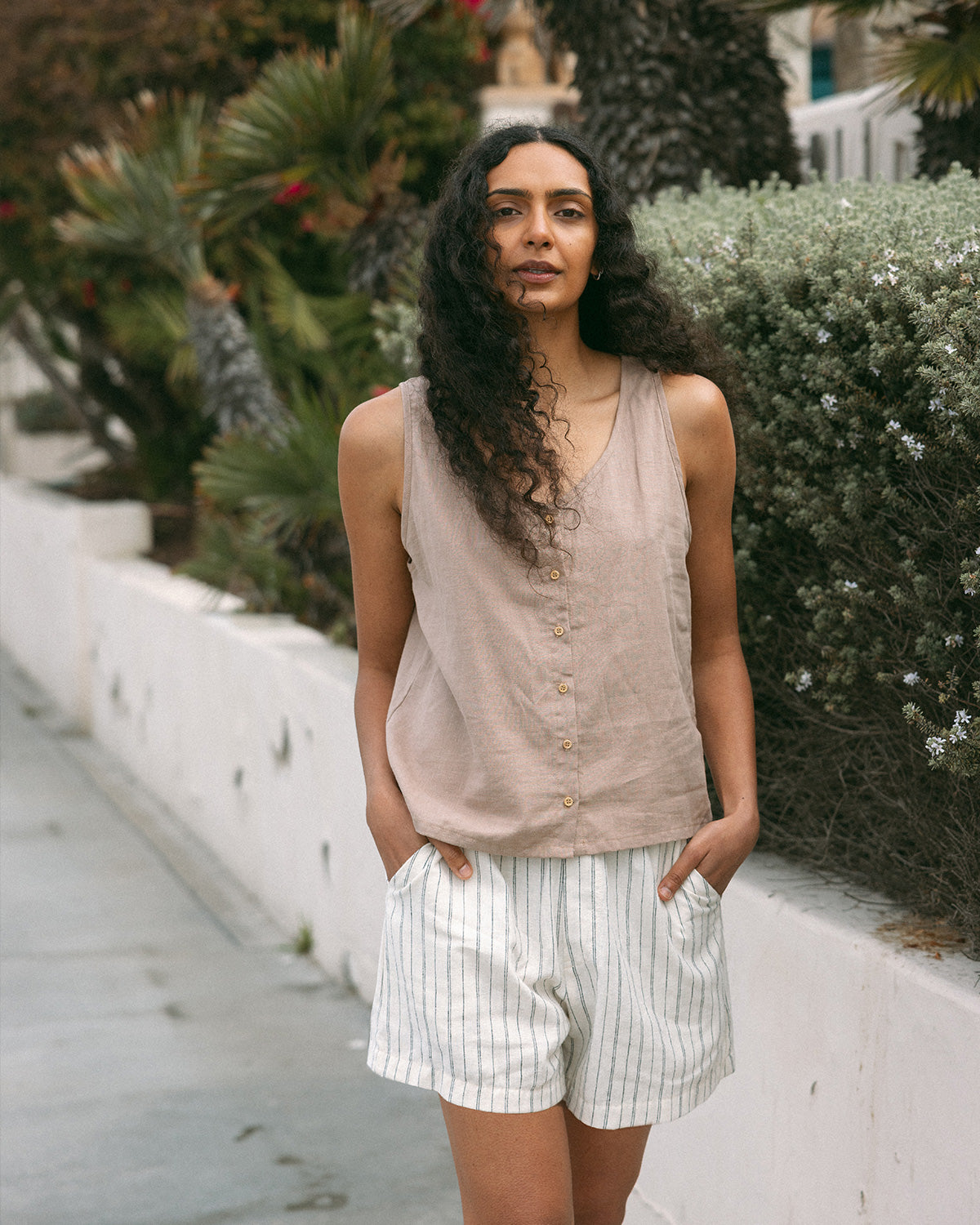 woven tank and short