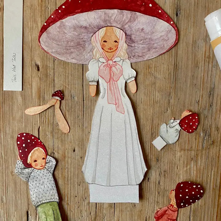 Paper cutouts Red Mushroom Mom with Children