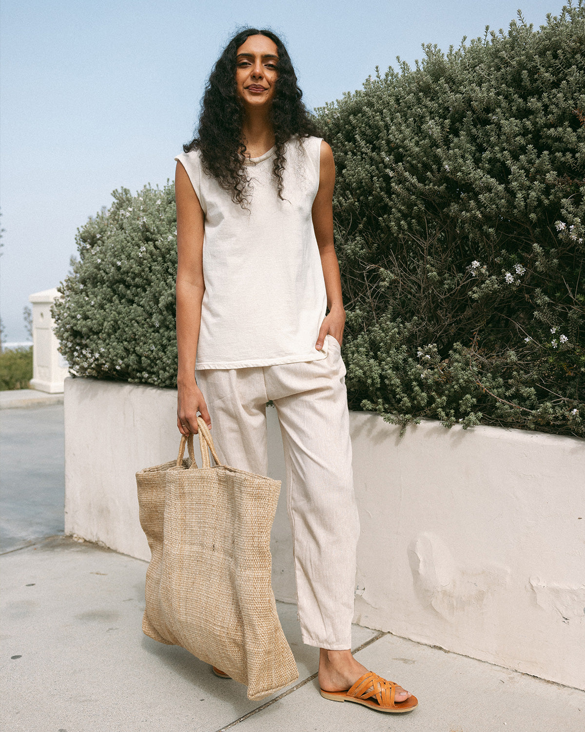 woven pant and tee
