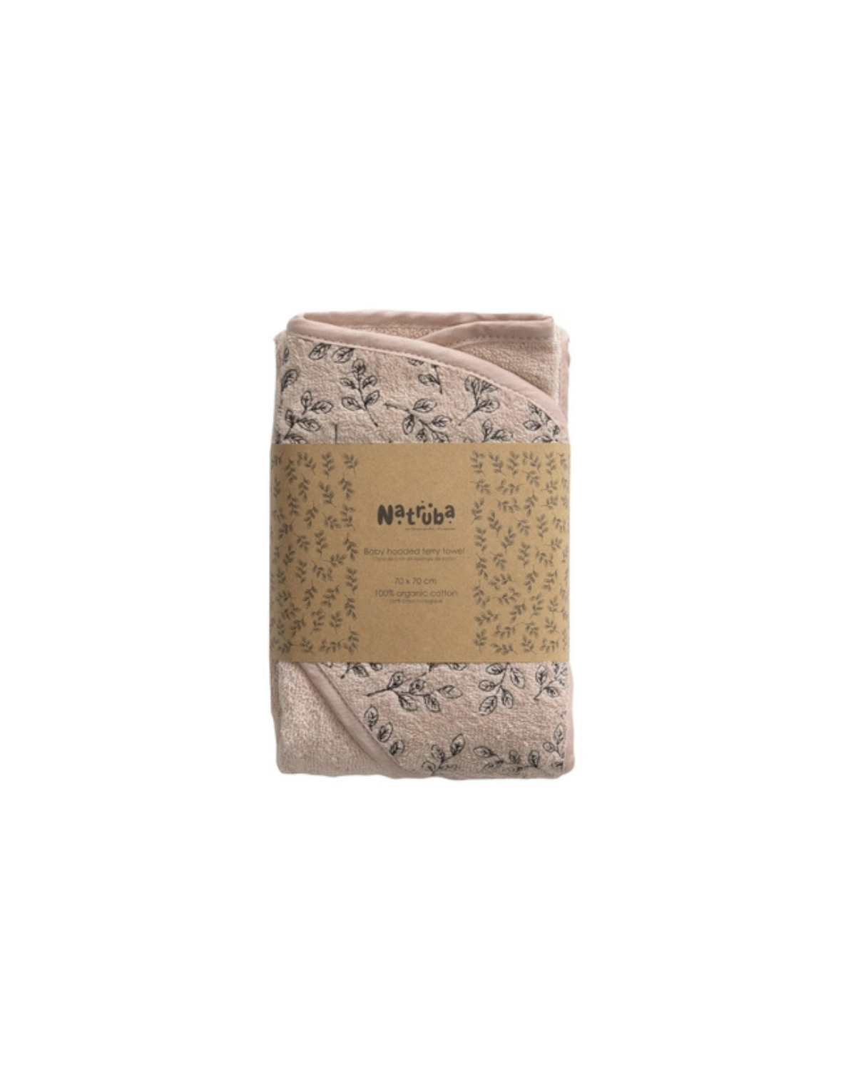 Terry Baby Hooded Bath Towel- Powder Leaf Embroidery