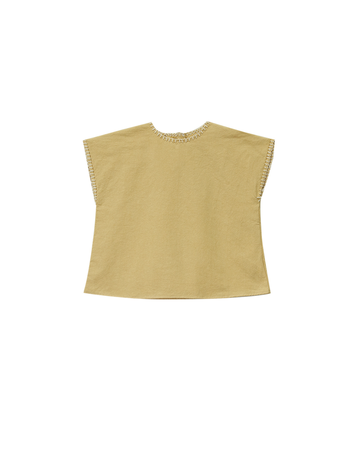 Yellow sleeveless top with beaded neckline on a white background