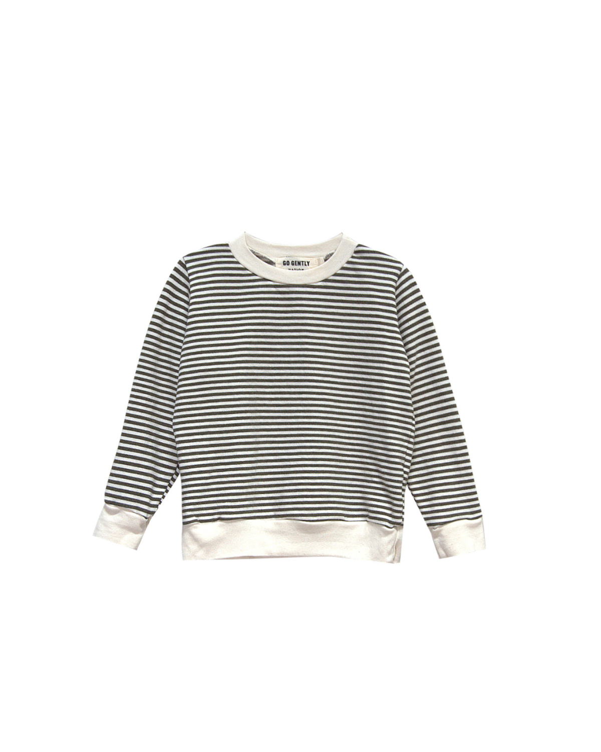 Striped sweater with a brand logo on a white background