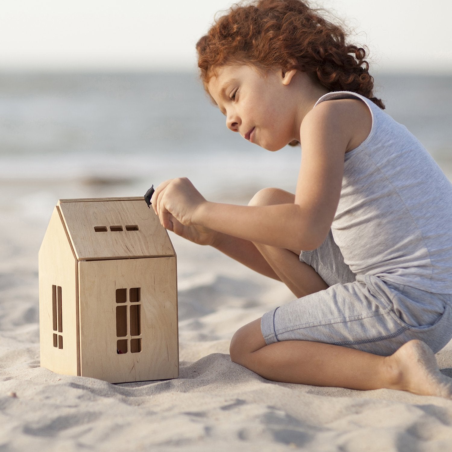 Natural Wooden Dollhouse w/ Magnets - Small <br>Babai