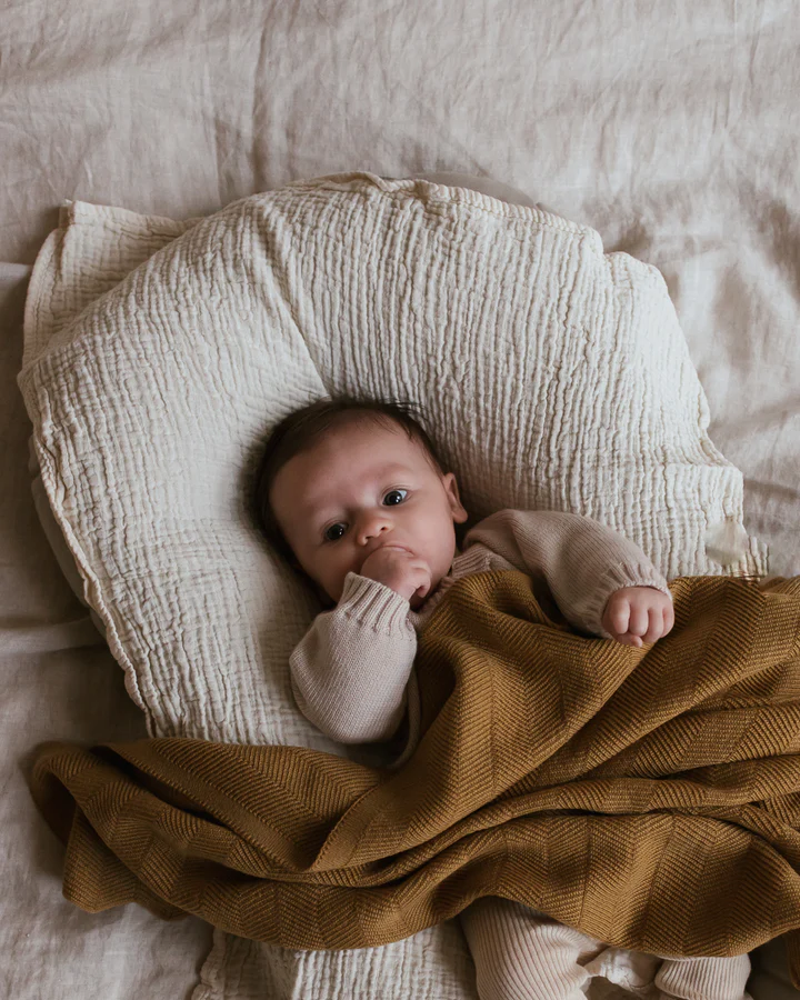 Merino Wool Blanket Freddie - Ochre <br> hvid