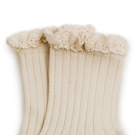 Collegien Lace Trim Ankle Socks - cream