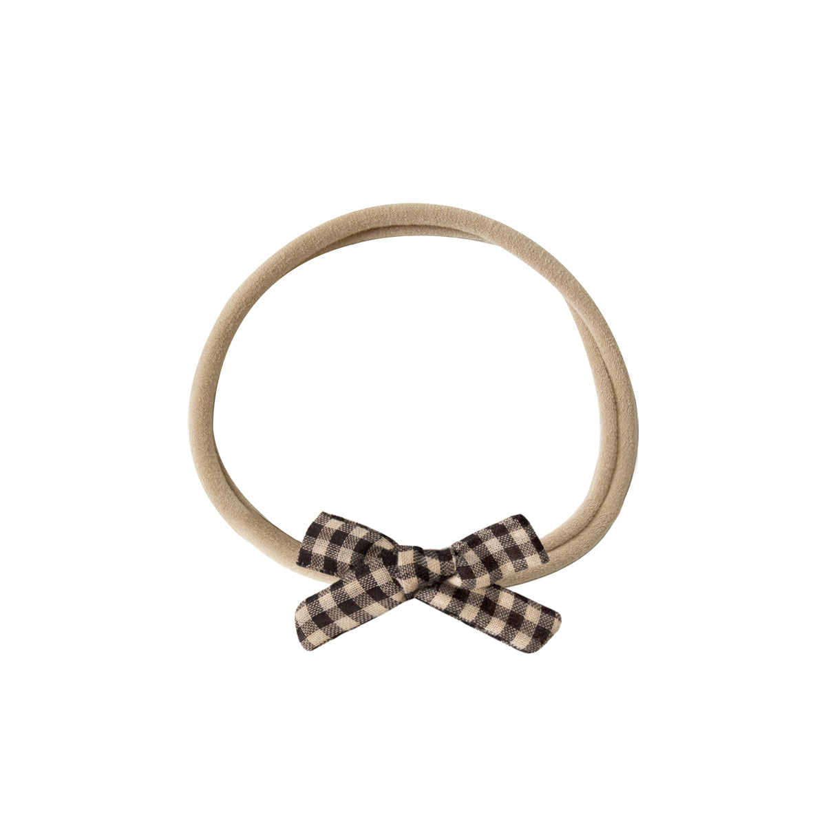 Mini Bow Headband - tan gingham