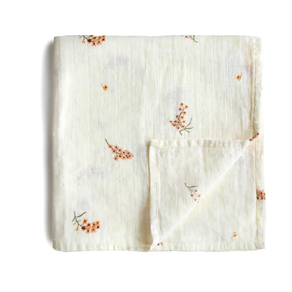 Muslin Swaddle Blanket Organic Cotton - Flowers <br> Mushie