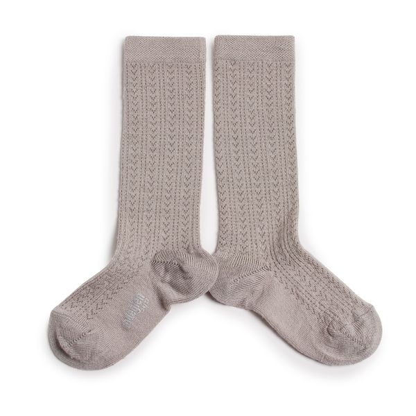 Women's Pointelle Merino Wool Knee-high Socks - light gray