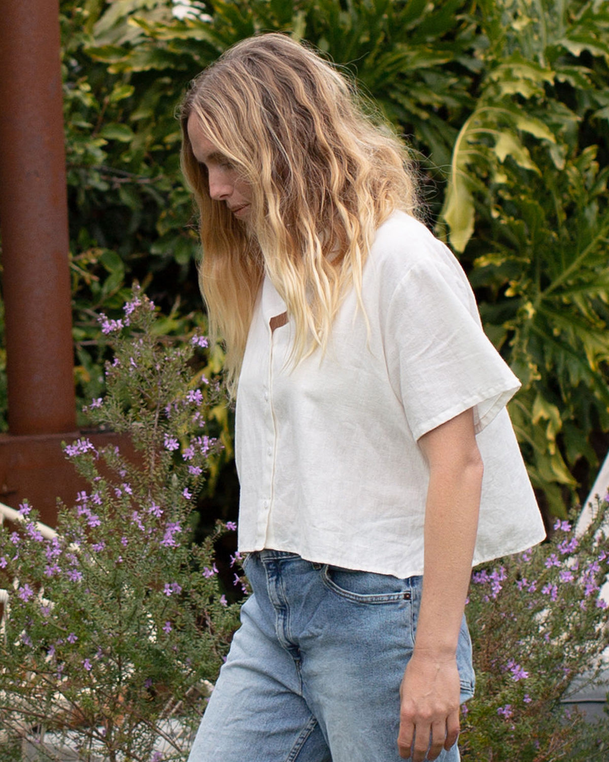 Short Sleeve Button Down Blouse