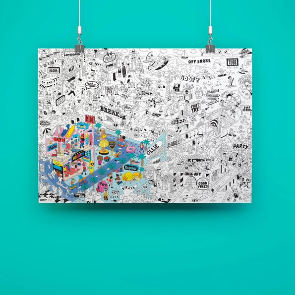 Giant Coloring Poster - Surf & Skate <br> OMY