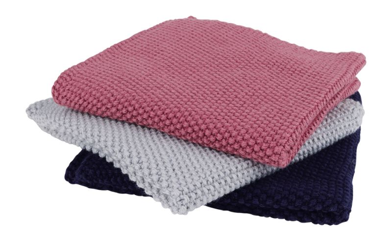 Dishcloth Set of 3 - navy, gray & rose