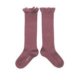 Collegien Ruffle Knee Socks - raisin rose