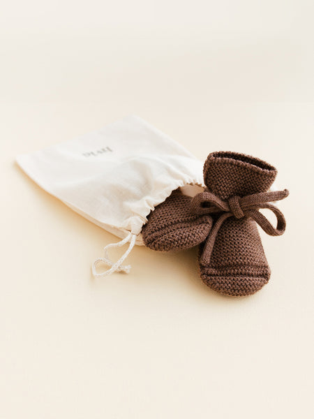 Knit Booties - mocha <br>hvid