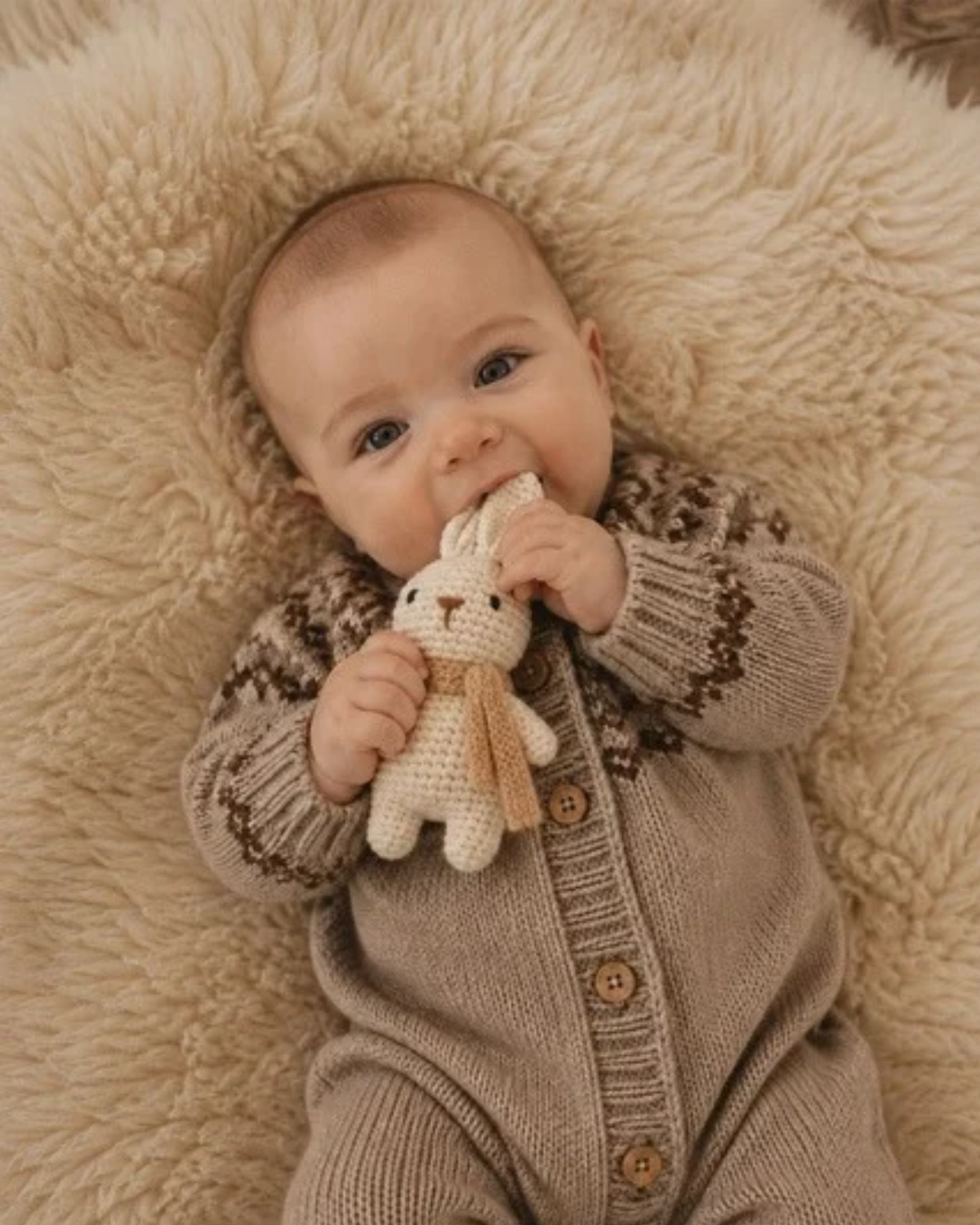 Handmade Organic Cotton Bunny Rattle - apricot