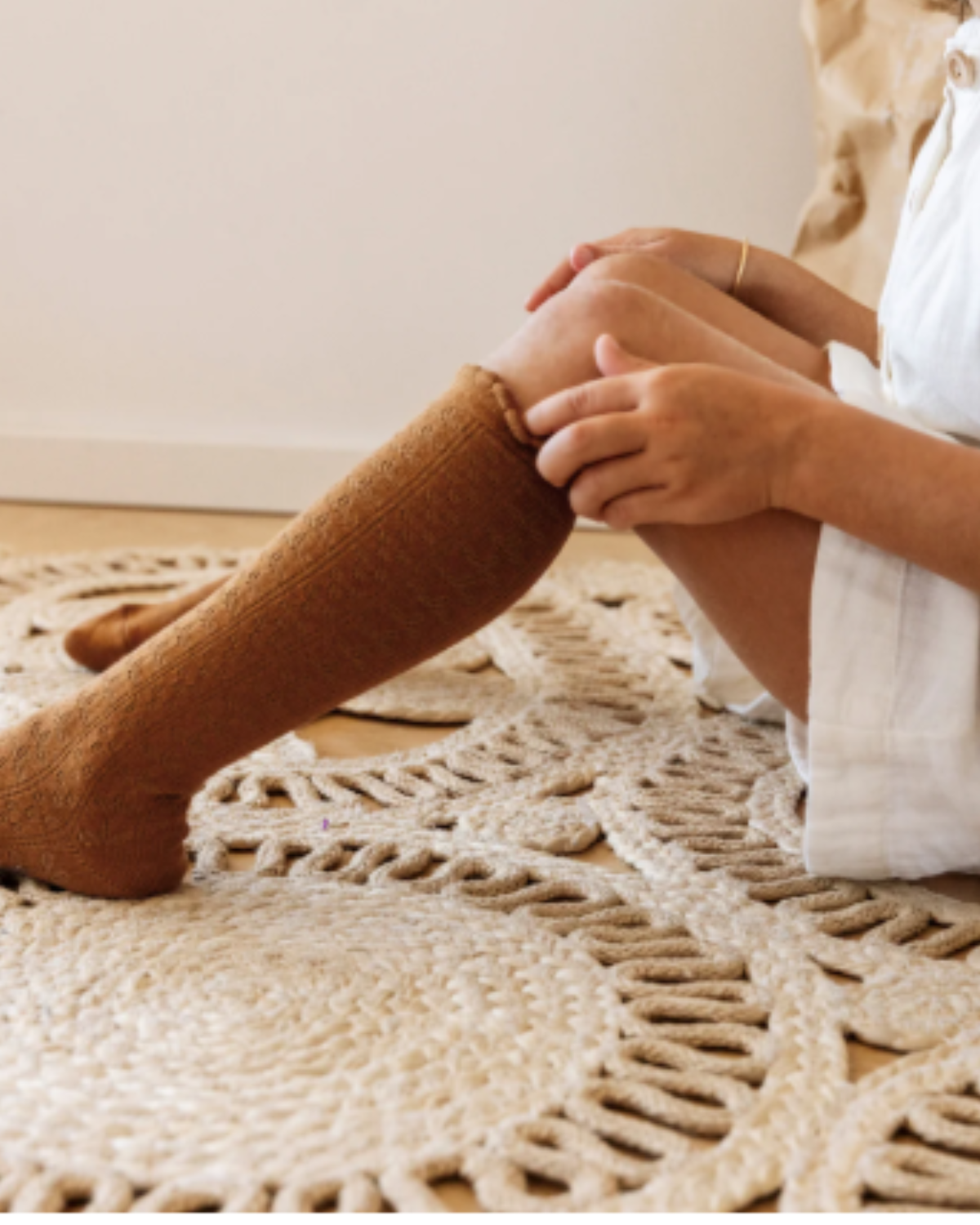 Collegien Pointelle Organic Cotton Knee high Socks - sable