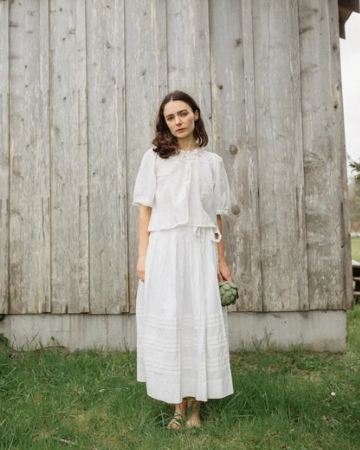 The Florence Skirt in Pure White-Cotton Poplin Pintuck Skirt