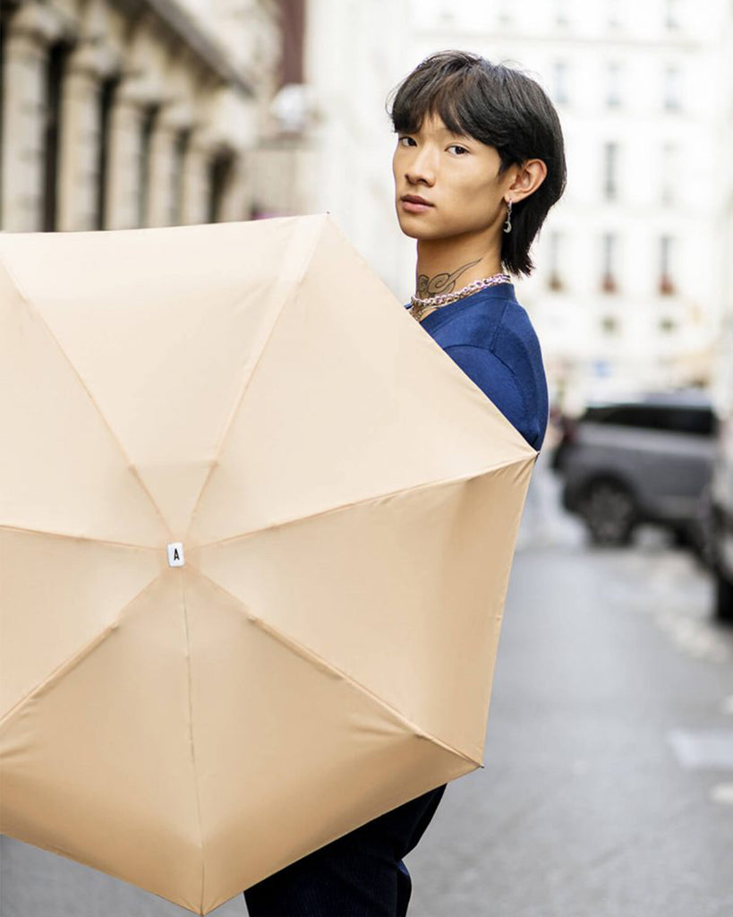 Beige Folding Compact Umbrella