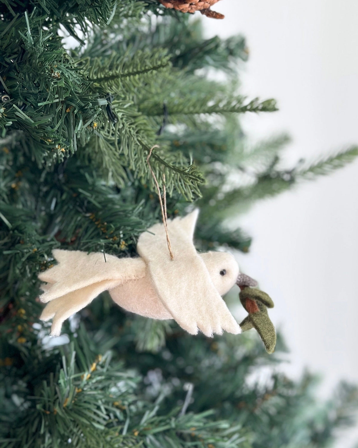 Felt Dove with Olive Twig Ornament