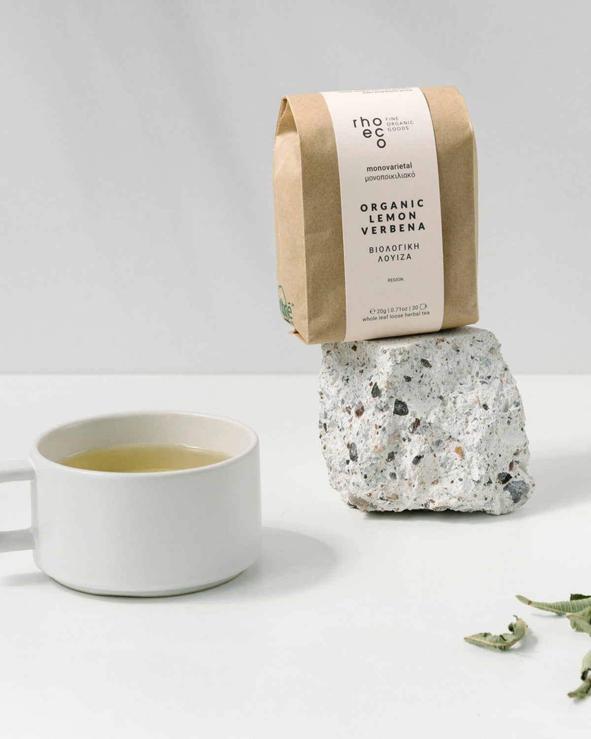 Organic Lemon Verbena Tea Bag with a cup a tea