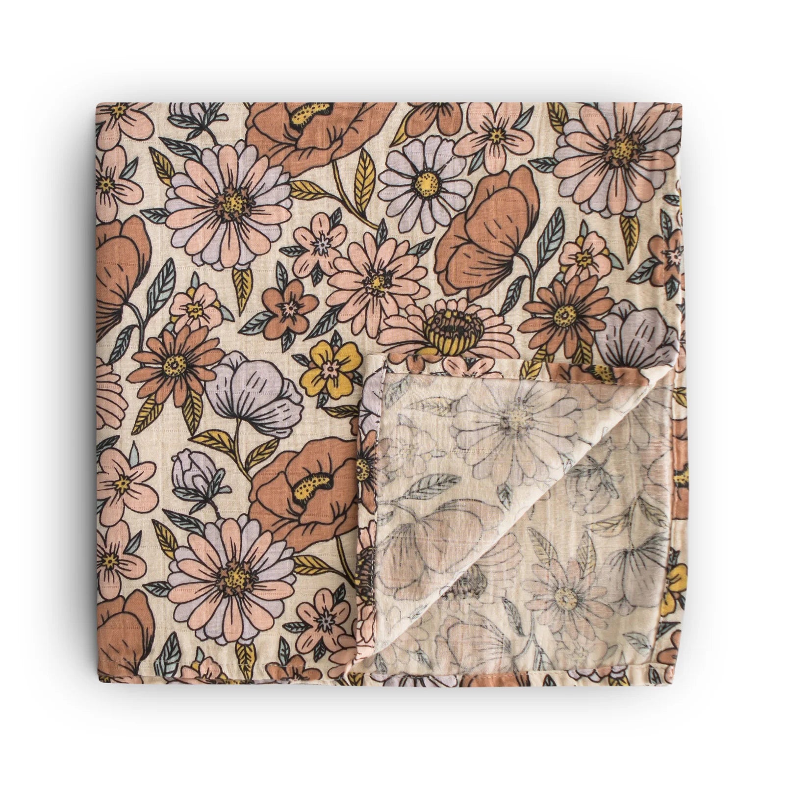 Organic Cotton Muslin Swaddle Blanket - Retro Flower <br> Mushie