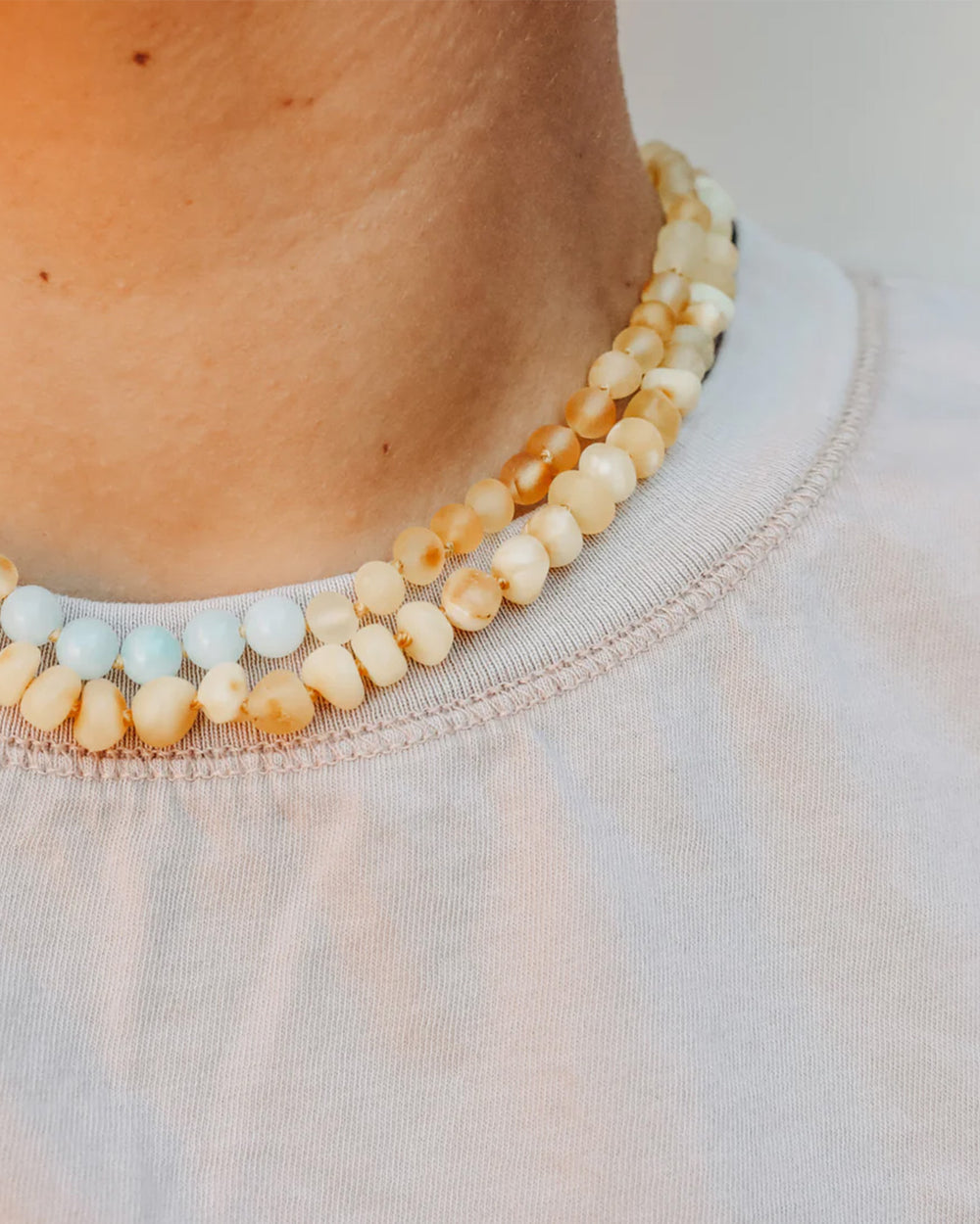Raw Honey Baltic Amber & Pearl Halo Necklace