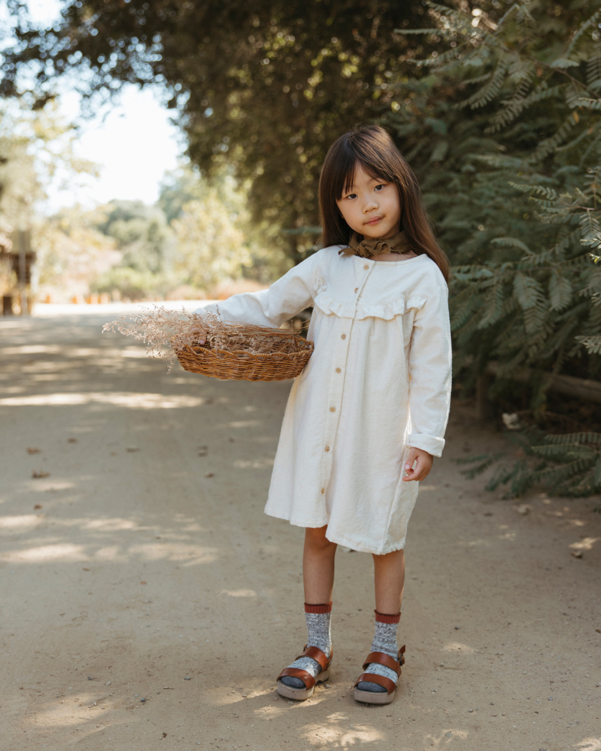 Flannel Ruffle Smock Dress