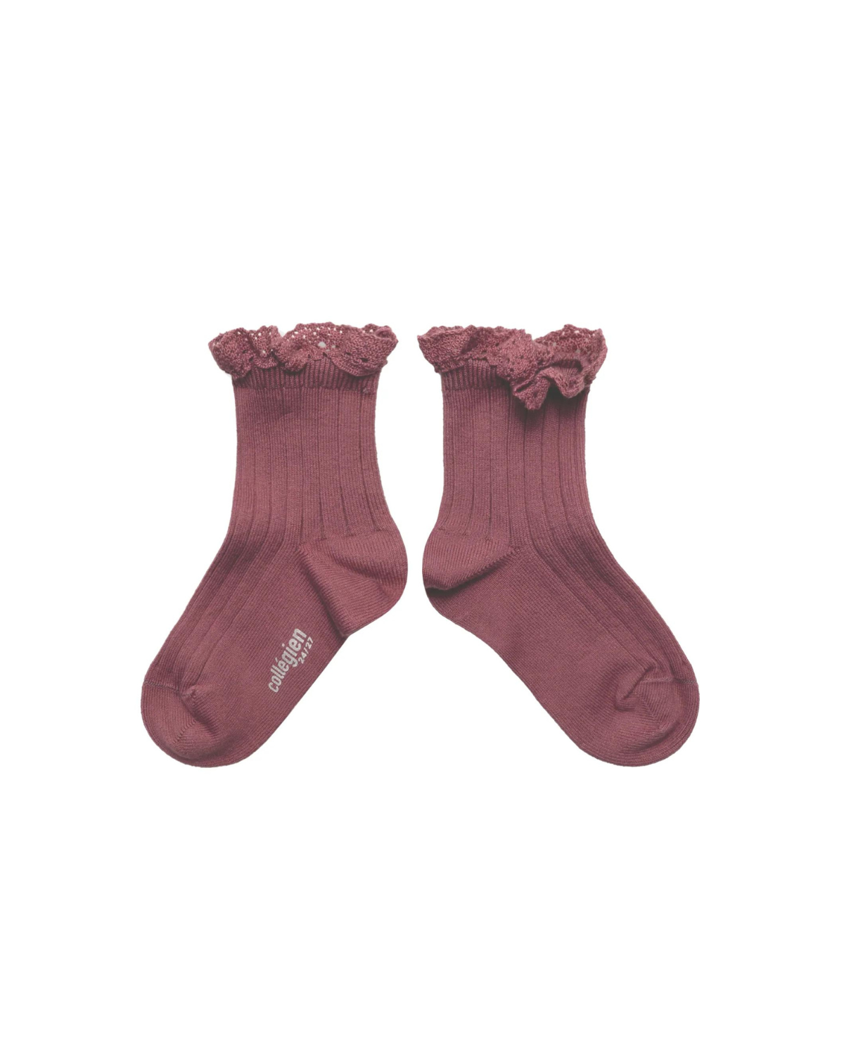 Collegien Lace Trim Ankle Socks - raisin rose