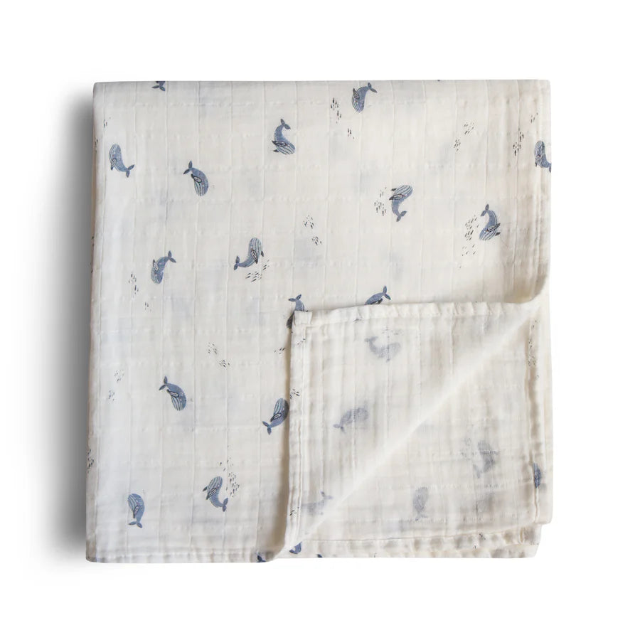 Organic Cotton Swaddle Blanket - whales <br> Mushie