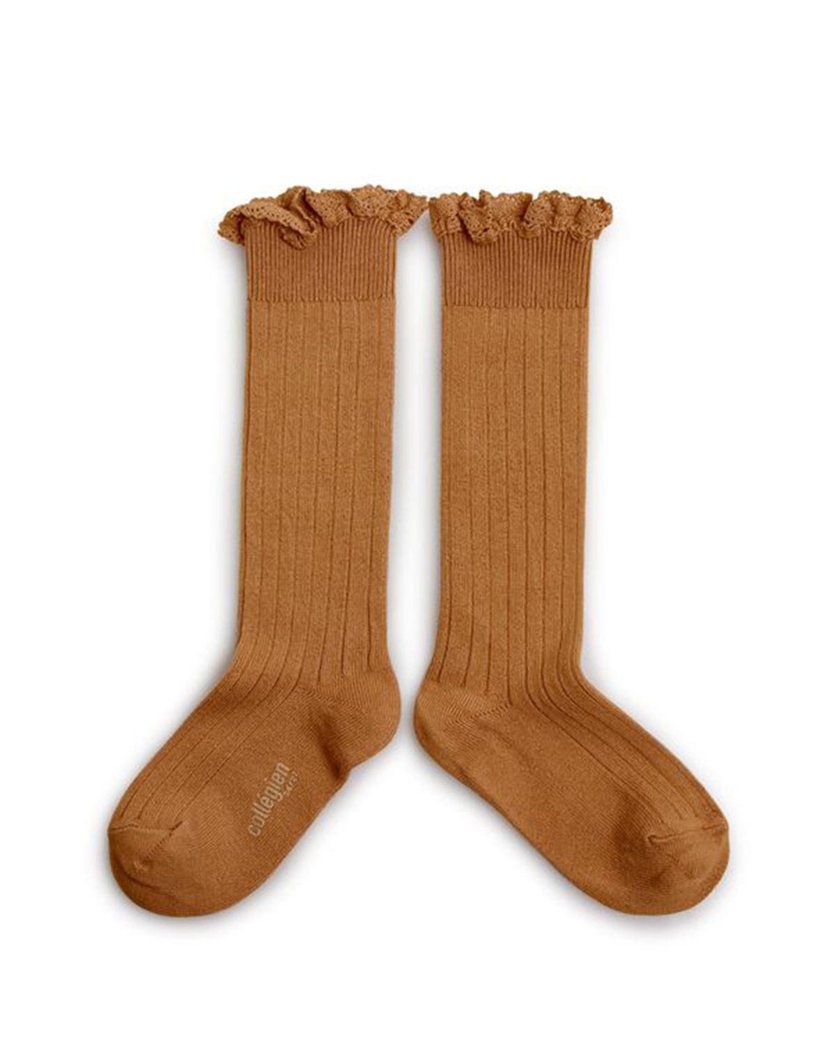 Women's Ruffle Knee Socks - caramel