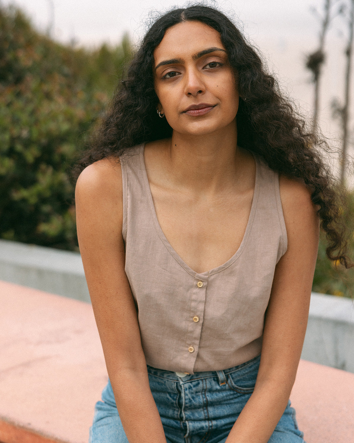 woven tank and jeans