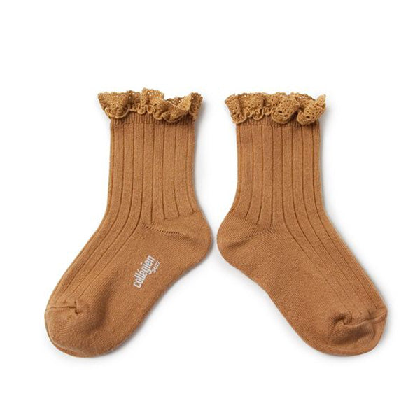 Collegien Lace Trim Ankle Socks - caramel
