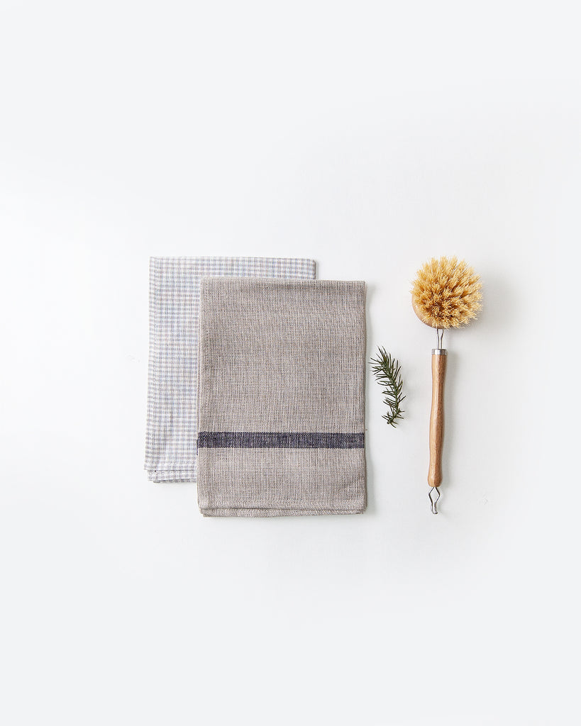 Gift Set - Thick linen stripe kitchen cloth + Kitchen Cloth - Jesse + Dish Brush
