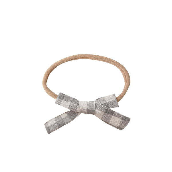 Mini Bow Headband - gray gingham