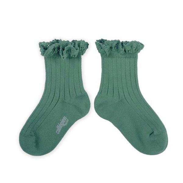 green lace trim ankle socks 