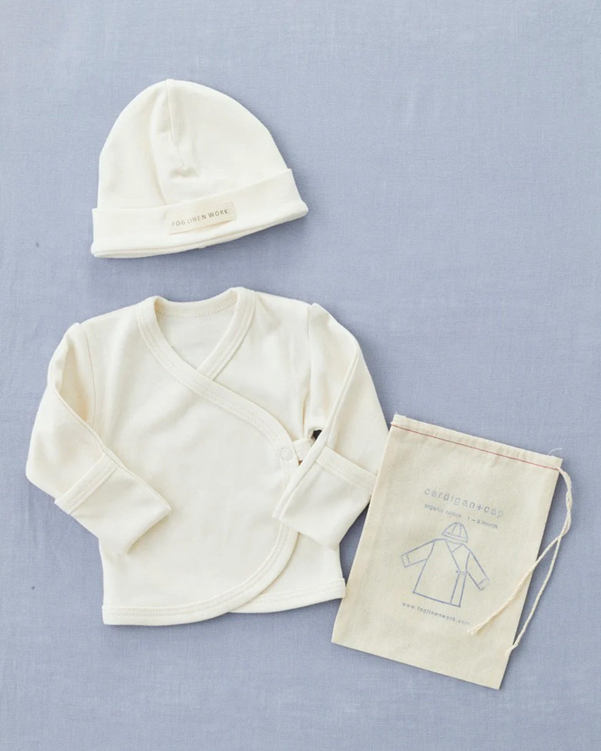 Organic Cotton Baby Cap & Cardigan <br>Fog Linen