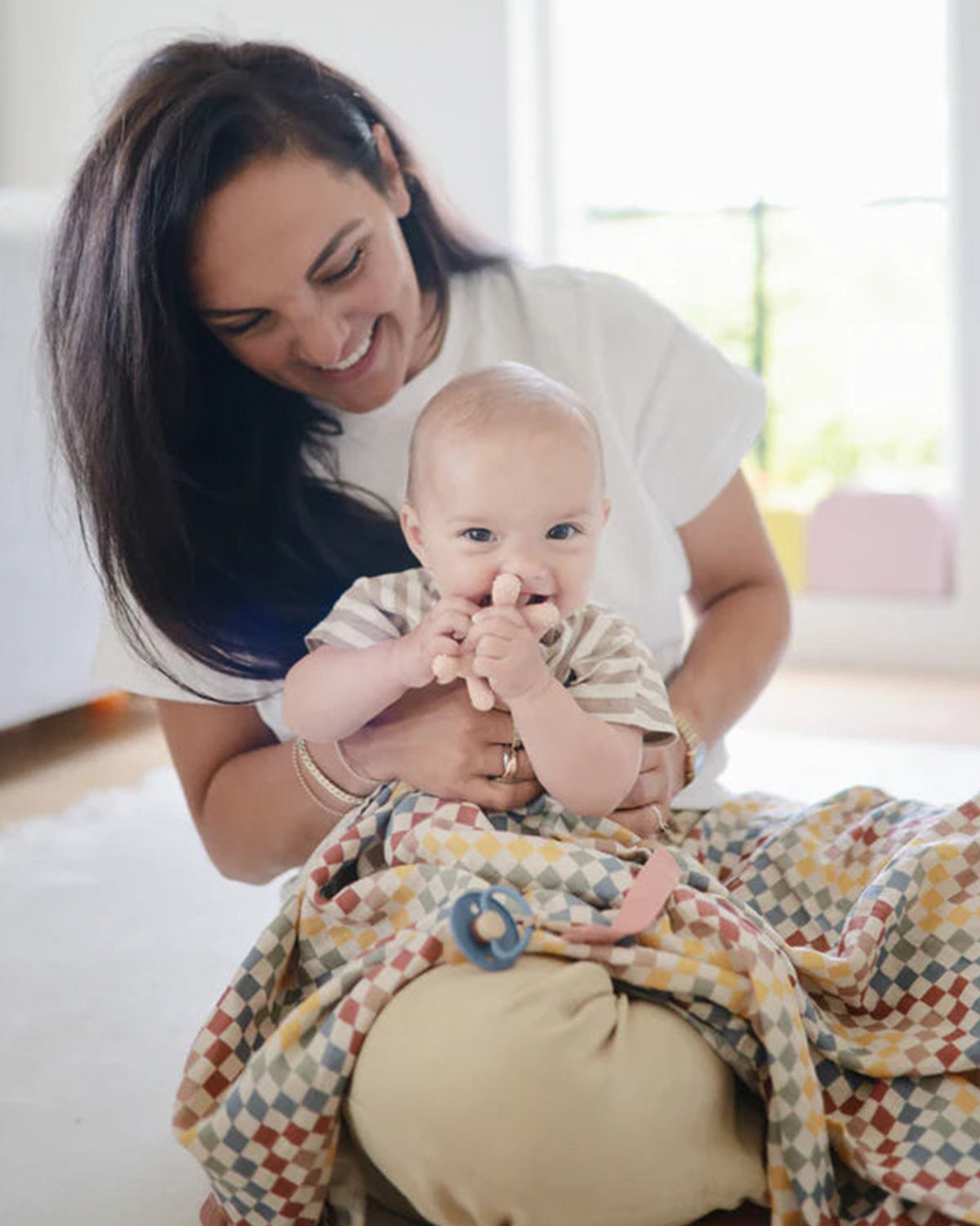 Muslin Swaddle Blanket Organic Cotton - Retro Check <br> Mushie