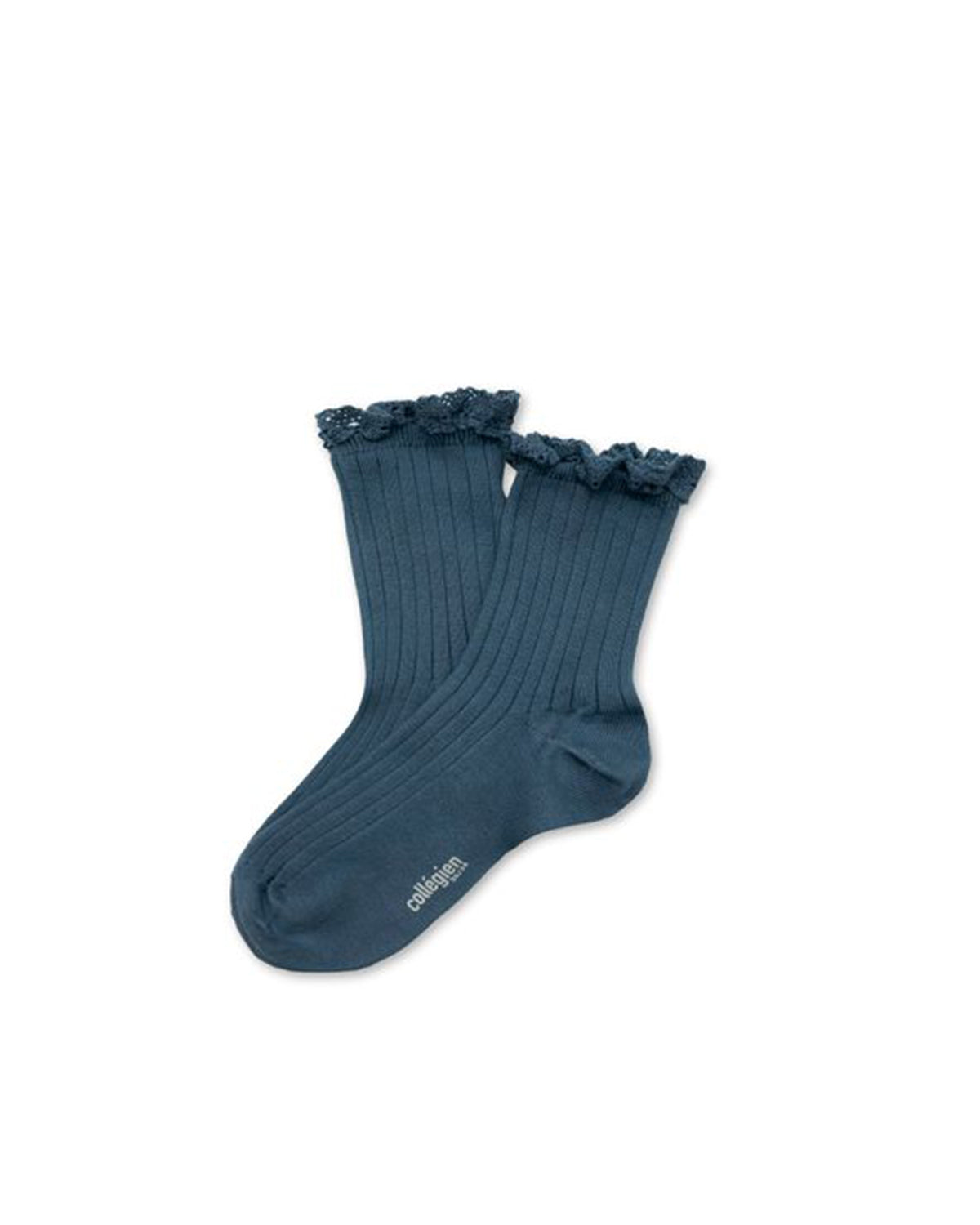 Women's Lace Trim Ribbed Ankle Socks - blue cendre