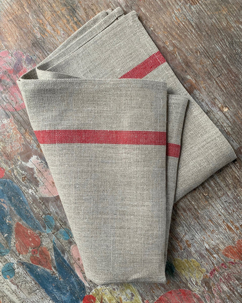 Thick Linen Stripe Kitchen Cloth - natural with red stripe <br>Fog Linen