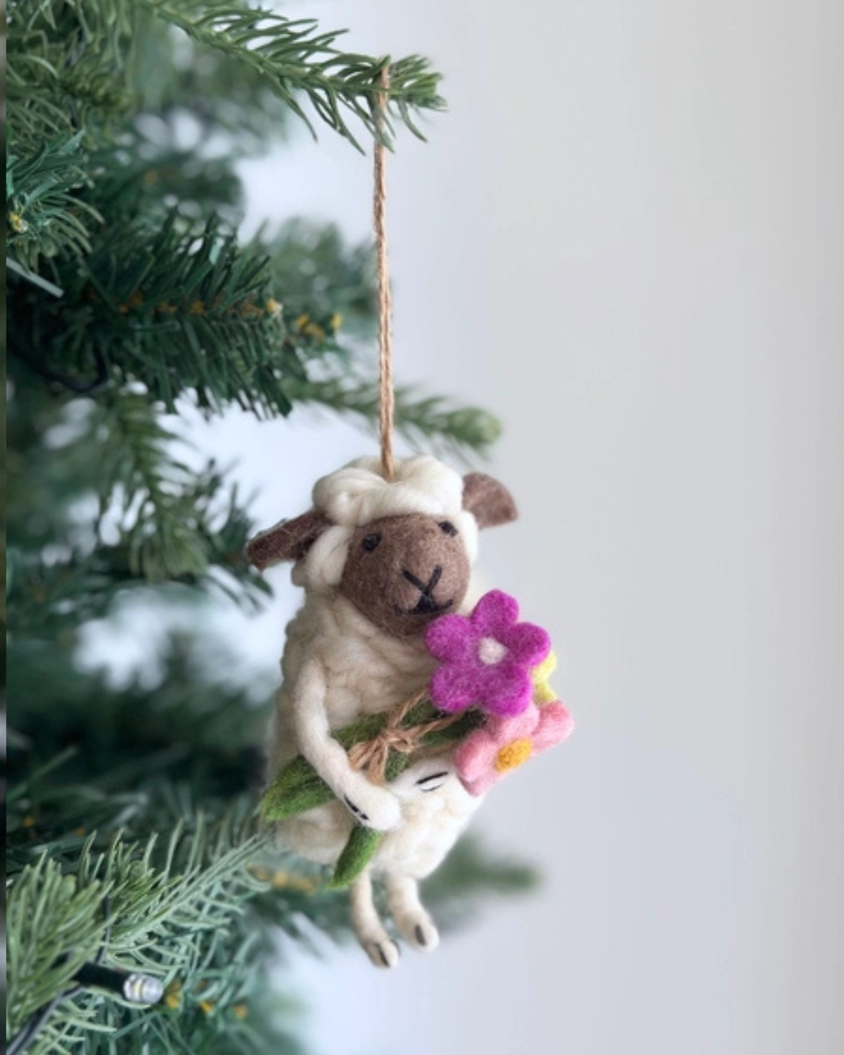 Felt Sheep with Flowers Ornament