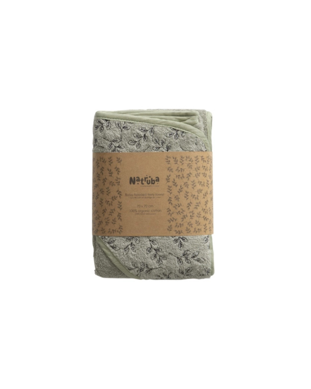 Terry Baby Hooded Bath Towel- Green Leaf Embroidery