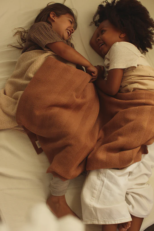 Merino Wool Blanket Freddie - Terracotta <br>hvid